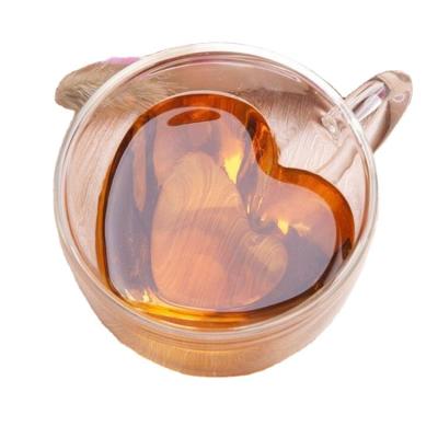 China Stored Glass Mug 180 Clear 240ml Glass Coffee Cup Beer Tea Gift Mug Creative Transparent Heart Shaped Double Wall Cup for sale