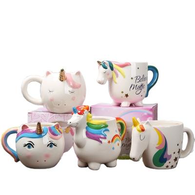 China Hot Stocked 3D Cartoon Unicorn Breakfast Milk Cup Festival Family Family Ceramic Animal Set Unicorn Christmas Gifts Mug Coffee Selling From Amazon Aliexpress for sale