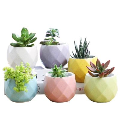 China Wholesale 6 Color Modern Plant Geometric Pots For Succulent Pot Mini Ceramic Planter Set Tabletop Hexagon Ceramic Flower for sale