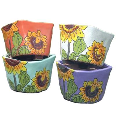 China 2022 Modern Wholesale Modern Indoor Succulent Pot Sunflower Plant Garden Ceramic Hand Painted Planter for sale