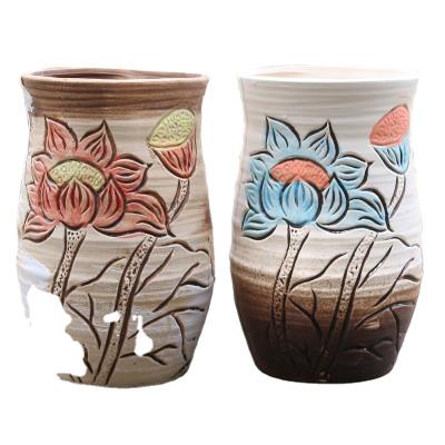 China Retro Big Flower Lotus Planter Plant Pots Korean Style Breathable Ceramic Hand Painted Modern High Quality Succulent Pot Gardening Decor for sale