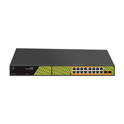 China Full Function 48V 16 Gigabit Port PoE Switch Unmanaged Network Ethernet Switches with SFP Support AI Watchdog and BT 60W High Power for sale