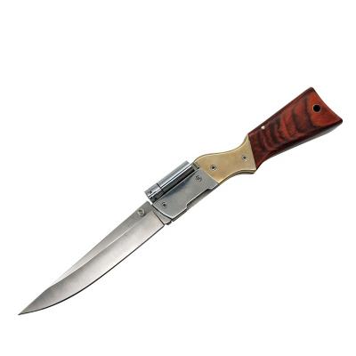 China Popular Red Wooden Handle Gun Shaped Pocket Hunting Knife With Led Light for sale