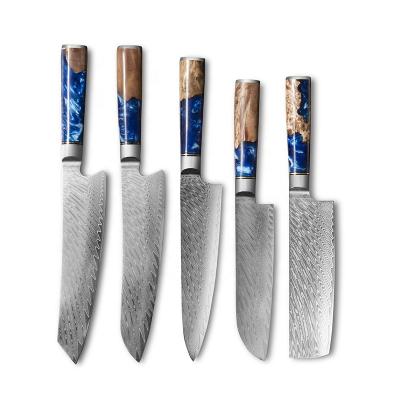 China Professional Chef Stocked Kitchen Knife Set Japanese Damascus Stainless Steel Nakri Knives Damascus Santoku Knives for sale