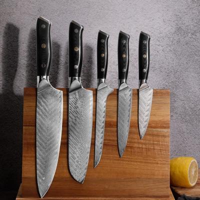 China Professional Japanese Stocked Damascus Steel Kitchen Knives Group Of Ten Knife Set Professional Handle With Rivet for sale