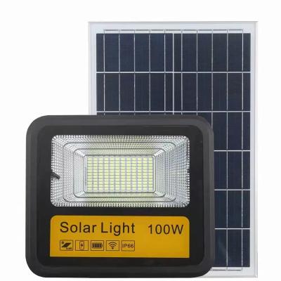 China Light Control + Remote Control Hot Selling IP65 Dimmable Outdoor 100W Rechargeable 200W 300W Led Solar Flood Light for sale