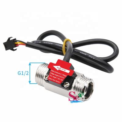 China Industrial Stainless Steel YF-B1 SUS304 DN15 1-25L/min Hall Sensor NPN Area Water Turbine Flow Sensor 5-24V G1/2 Outlet 5-24V Magnetic Male Wire for sale