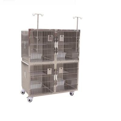 China Viable Veterinary Stainless Steel Cat Treatment Cage With Infusion Poles for sale