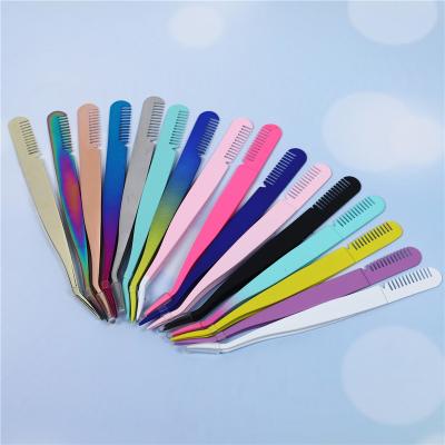 China Eyelash Makeup Work New 3D Eyelash Extension Tweezers Semi Angled Rainbow Multi Color for sale