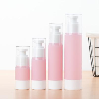 China Eco-friendly Recyclable Durable Vial Packaging Pink Plastic Airless Spray Vacuum Skin Care Lotion Bottle for sale