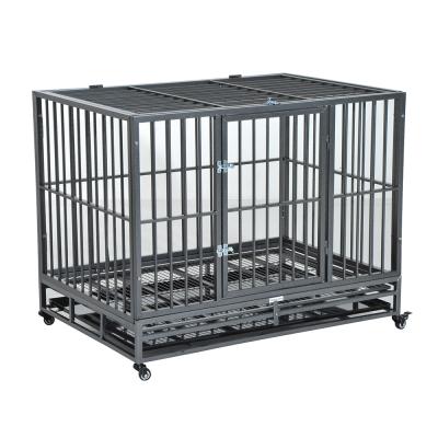 China Sustainable Heavy Duty Steel Dog Crate With Casters Outdoor Metal Tube Dog Crate With Plastic Tray for sale