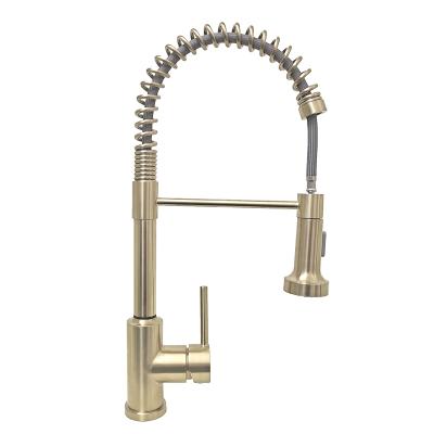 China Modern High Quality Stainless Steel Electroplate Brushed Gold Kitchen Faucet Pull Down Kitchen Faucet for sale