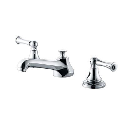 China Metered Faucets Waterfall 2 Handle Bathroom Sink Faucet 3 Hole Drain Assembly Lavatory Faucet for sale