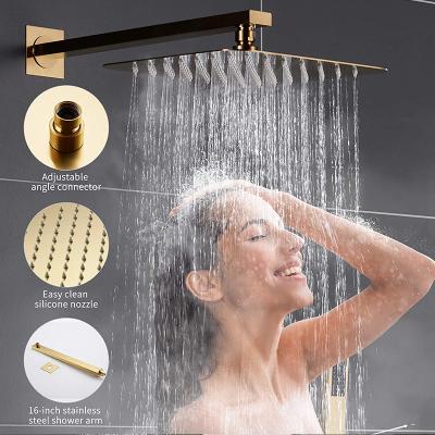 China Modern Luxury Brushed Nickel Bathroom Thermostatic Hot Cold Rainless Rainless Slide Bar Mixer In Wall Mount Concealed Rose Gold Shower Faucets Set for sale