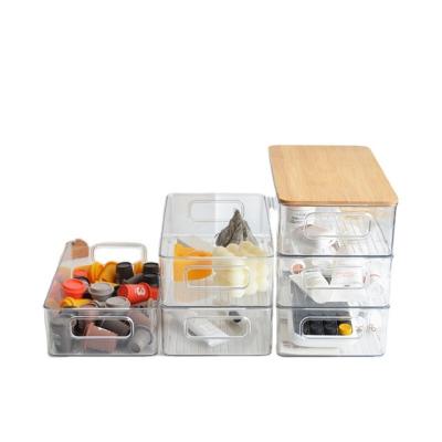 China New High Quality Cosmetic Bamboo Cover Sustainable Brush Storage Box Portable Desktop Transparent Storage Box for sale