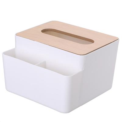 China 2022 New CLASSIC Office Supplies White Multi-functional Tissue Desktop Storage Box With Lid Wood Living Room Dining Room for sale