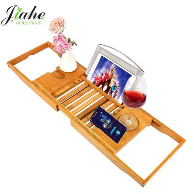 China Sustainable Bamboo Tub Caddy Wood Bath Caddy Tray for Tub. Book reading, wine glass holder for sale