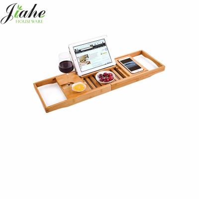 China Luxury (Expandable) Sustainable Bamboo Tub Caddy Tray Spa Organizer with Folding Sides Natural Bamboo for sale