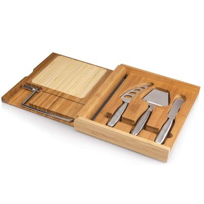 China Sustainable Cheese Slicer Bamboo Board With Cutting Wire And Knife Set for sale