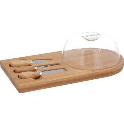 China Sustainable bamboo cheese board with dome cover and 3 cheese knives, cheese board for sale