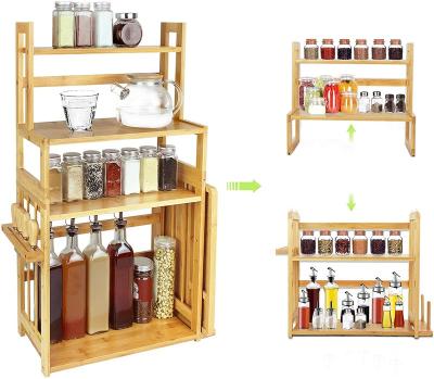 China 4 Tier Sustainable Adjustable Bamboo Spice Rack Kitchen Countertop Storage Shelf for sale