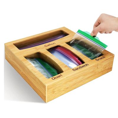 China Bamboo Bag Holder Ziplock Organizer Bag Holder Dispenser Food Bag Storage Ziplock Organizer for sale