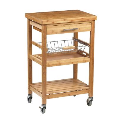 China Sustainable Bamboo Kitchen Cart On Wheels Kitchen Serving Cart Serving Cart for sale