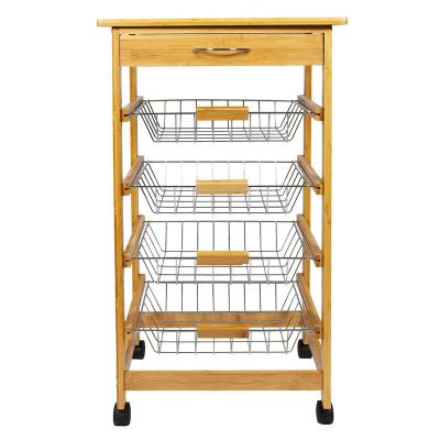 China Sustainable Bamboo Serving Cart Cart With 4 Baskets , Rolling Kitchen Cart for sale