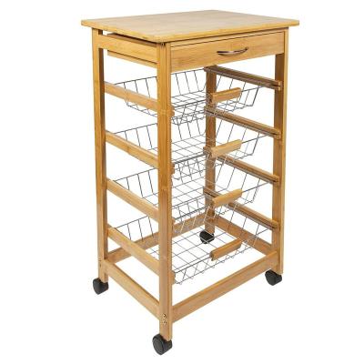 China 4 Tier Bamboo Cart Kitchen Storage Cart Sustainable Rolling Racks With Wheels for sale