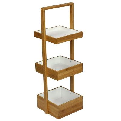 China Sustainable 3 Tier Storage Organizer Bathroom Countertop Organizer Bamboo Vanity Tray Standing Shelf for sale