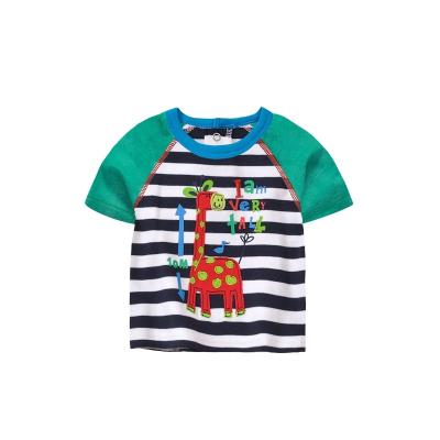 China Anti-wrinkle Wholesale embroidered baby short sleeve striped T-shirt baby clothing baby summer clothing new cartoon newborn clothes men for sale