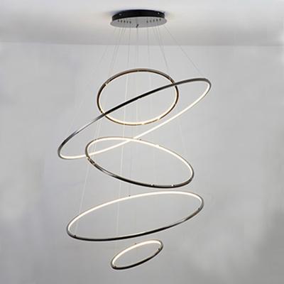 China Nordic Creative Hanging Dimmable Aluminum Pendant Chandelier 5 Ring Circle Ring Muti-Laminor Modern Design Lighting for sale