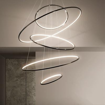 China Muti-Laminor Stepless Dimming Dining Room Bedroom Entryway 3000k 4000k Modern Decorative 5 Circle Rings Ceiling Pendant Lights for sale