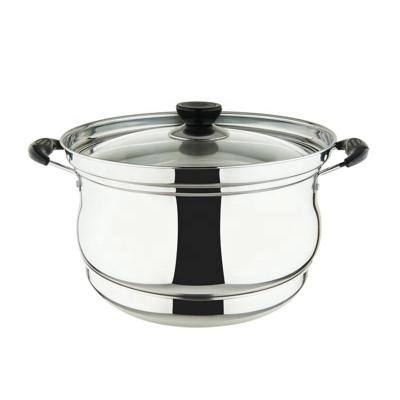 China Sustainable Outdoor Cooking Kitchenware Two Handles Stainless Steel Pot Camping Cookware With Glass Lid for sale