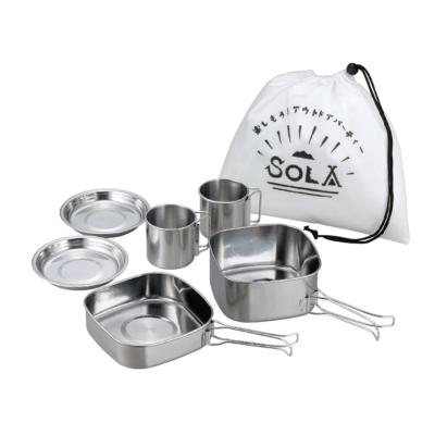 China Outdoor Camping Hiking Traveling Custom Outdoor Cookware Set Stainless Steel Picnic Cookware Set 6pcs Mountaineering Camping Portable Cookware Set For 2 Person for sale