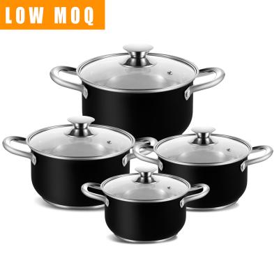 China Hotsale 8Pcs 5kg Sus410 Stainless Steel Stocked Soup And Pots Stock Ollas Cassroles Black Cookware Sets for sale