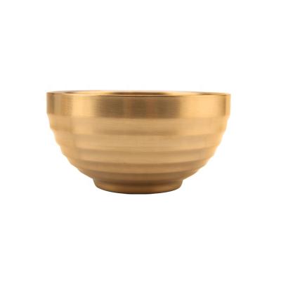 중국 Sustainable Titanium Gold Threaded Noodle Bowl SUS304 Dinner Round Shape Bowls Rice Soup Fruit Bowl 판매용