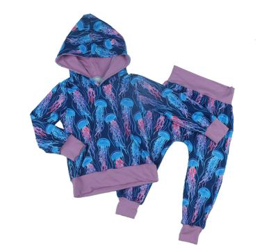 China New design fashionable wholesale soft jellyfish blue print sports hoodies suit baby unisex costume for sale