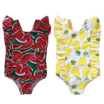 China New breathable one-piece swimsuit baby girls boutique lemon print swimwear summer bathing 2021 girls swimwear for sale