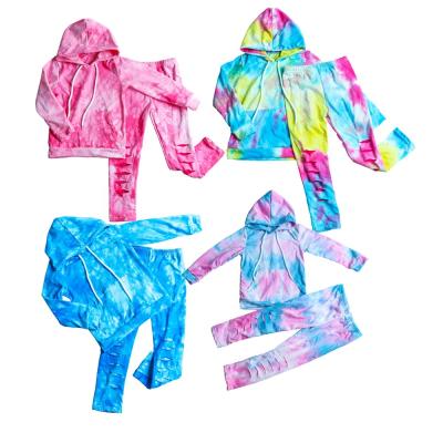 China Wholesale Vintage Kids Clothing Toddler Kids Toddler Ruffle Clothes Sets Christmas Tie Dyed Tops And Pants Sets Baby Clothing for sale