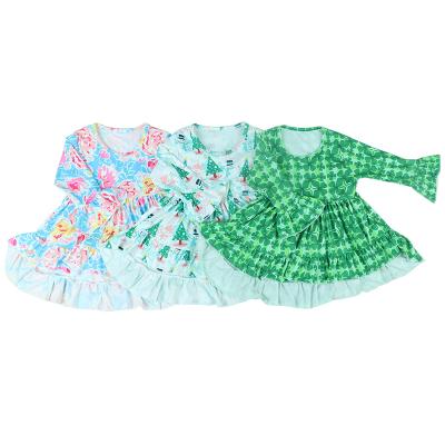 China Washable Toddler Girl Dress Girls Wear Four Leaf Clover Snowflake Long Sleeve Print Dresses Autumn for sale