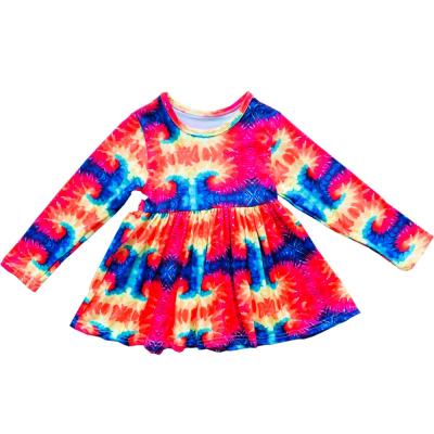 China Breathable Wholesale Babies Long Sleeve Tie Dye Casual Tunic RTS Little Girl Fall Tops for sale