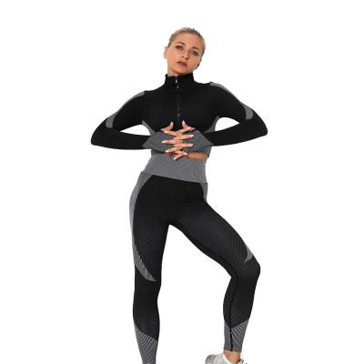 China Hot Sale Breathable Women Fashion Long Sleeve Black Yoga Clothing Set Breathable Ladies Sportswear Equipment for sale