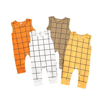 China Wholesale Breathable Baby Boy Summer Clothes Toddler Boy Plaid Print Sleeve Overalls Baby Jumpsuit for sale