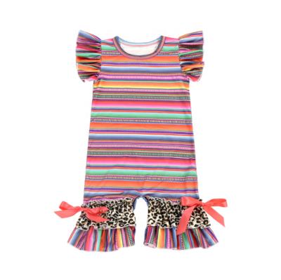 China Washable Organic Cotton Baby Clothes Colorful Striped Baby Romper Ruffle Infant Short Sleeve Baby Overalls for sale