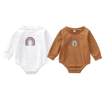 China Washable Korean White Infant Knitted Cotton Baby Romper Rainbow Pattern Baby Winter Clothes for sale