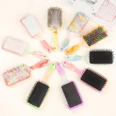 China Hot Sale Marble Texture Air Cushion Waterproof Hair Brush Customize Logo Shiny Plastic Paddle Brush Private For All Hair Types As GIFT for sale