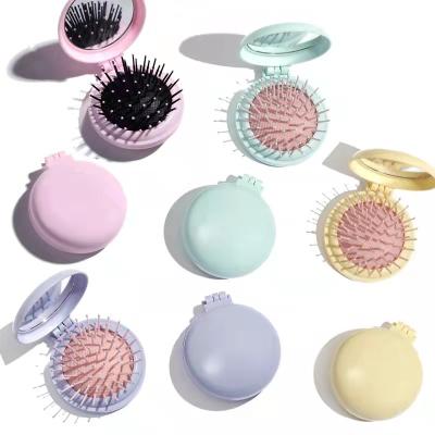 China Wholesale Cute Travel Waterproof Plastic Comb Folding OEM Hair Brush Nylon Cute Hair Brush With Mirror Custom Plastic Round Gift for sale