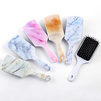 China Custom Different Colorful Nylon Hair Brush Waterproof Wig Hair Brush Marble Cushion Brush Fashion Square Paddle Hair Brush For Women for sale