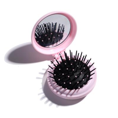 China Professional Waterproof Pink Curly Hair Comb Round Hair Brush with Mirror for Travel for sale